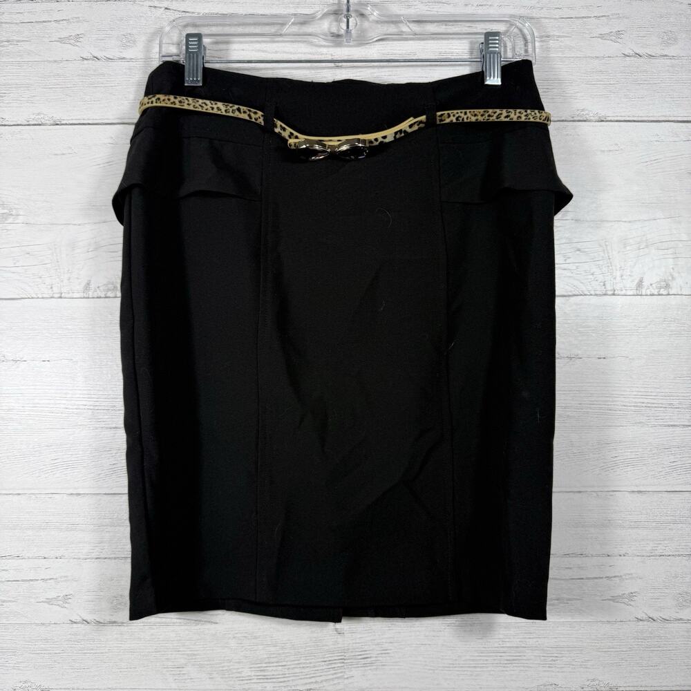 I.N. San Fransisco Womens Size 5 Black Belted Pencil Skirt Knee Length